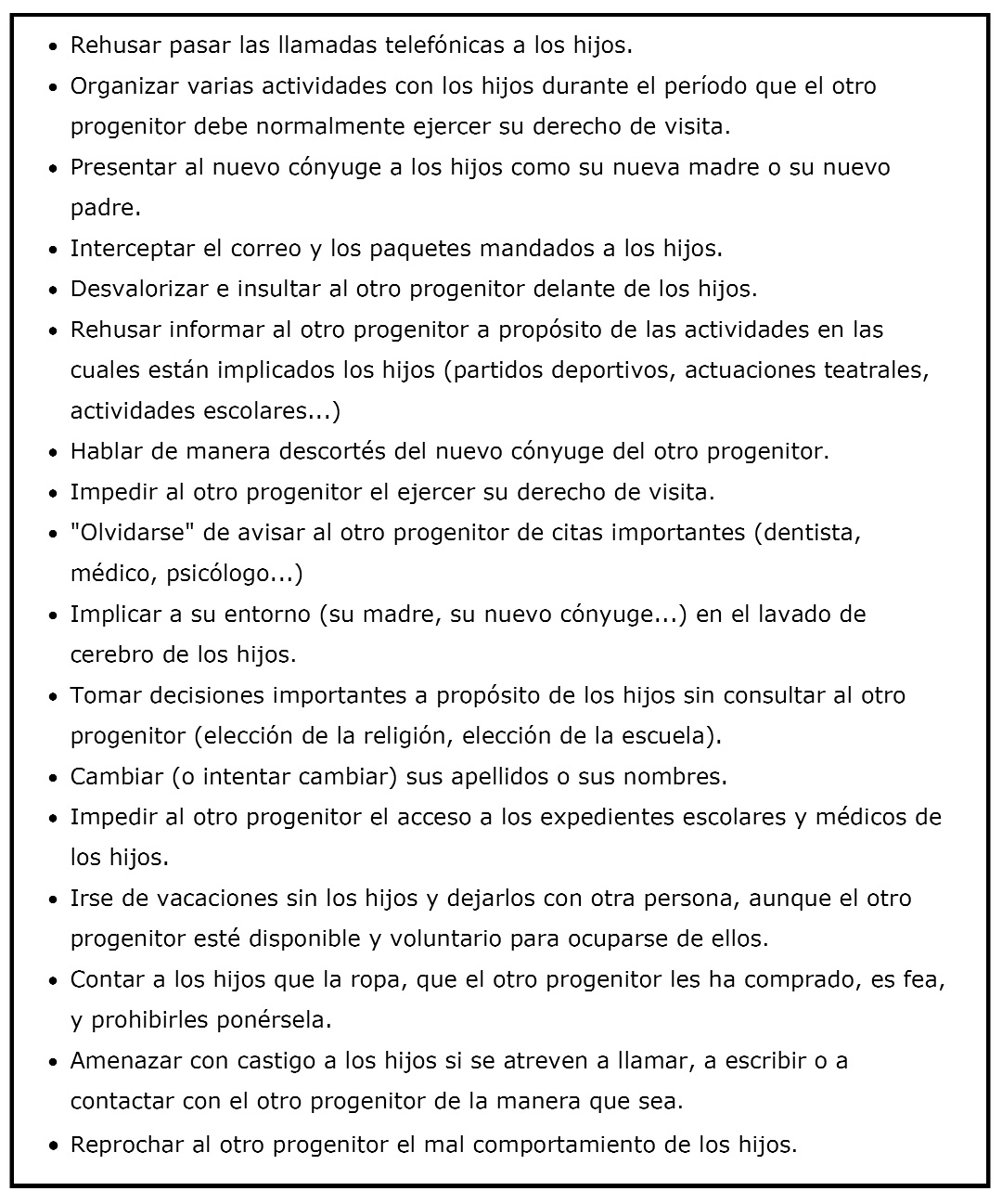 Síndrome de alienación mental, tabla 1, forma de maltrato infantil